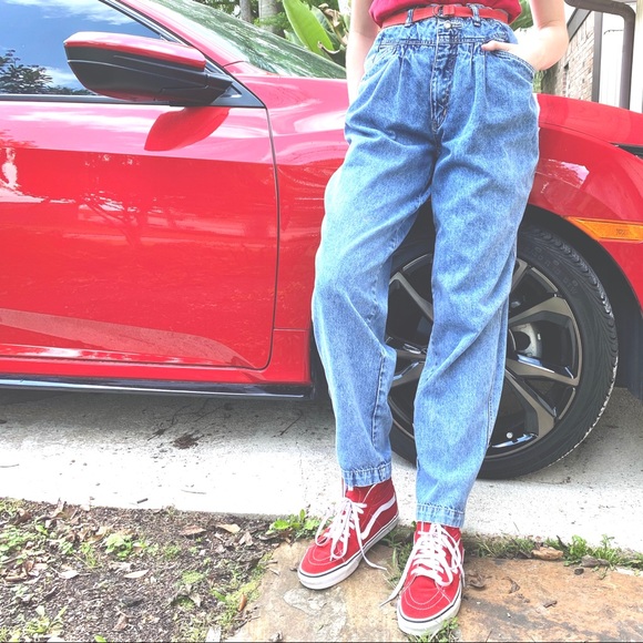 ACID WASH High Waisted Pleated 80’s Jeans  6 - Picture 3 of 8